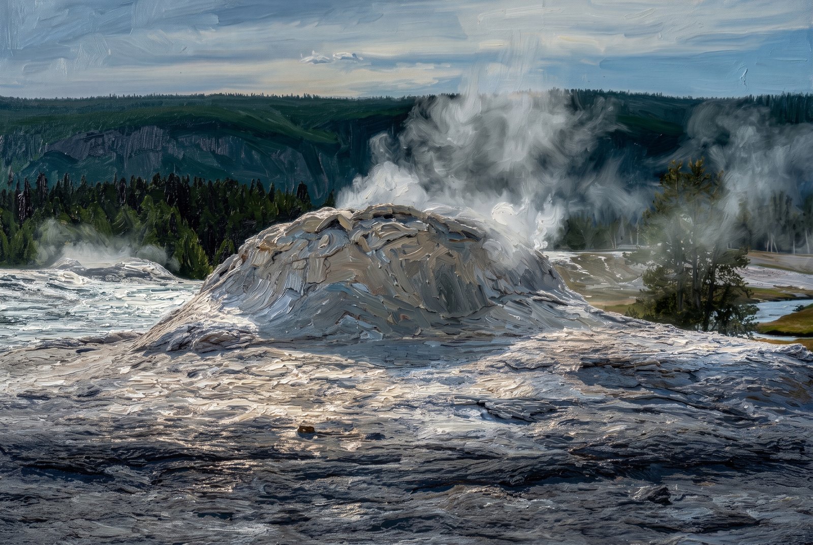 Lion Geyser In The Upper Geyser Basin Of Yellowstone, Painterly