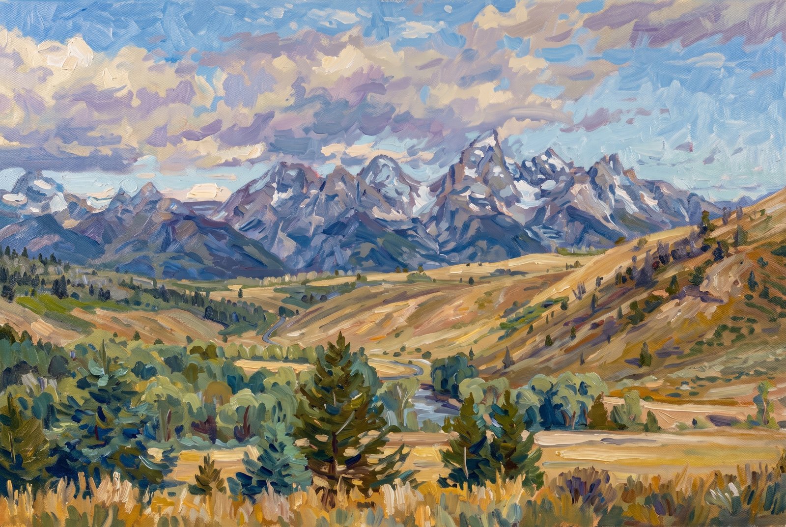 Schwabacher Landing Area Near The Teton Range In Grand Teton National Park, Wyoming, Impressionist