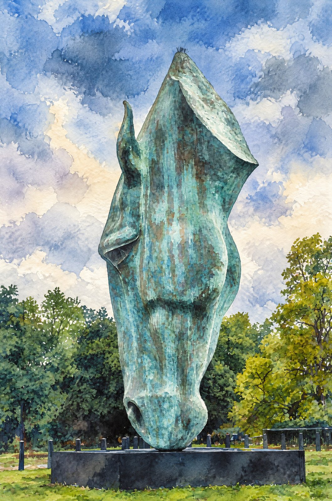 Hyde Park Colossal Bronze Horse, Watercolor