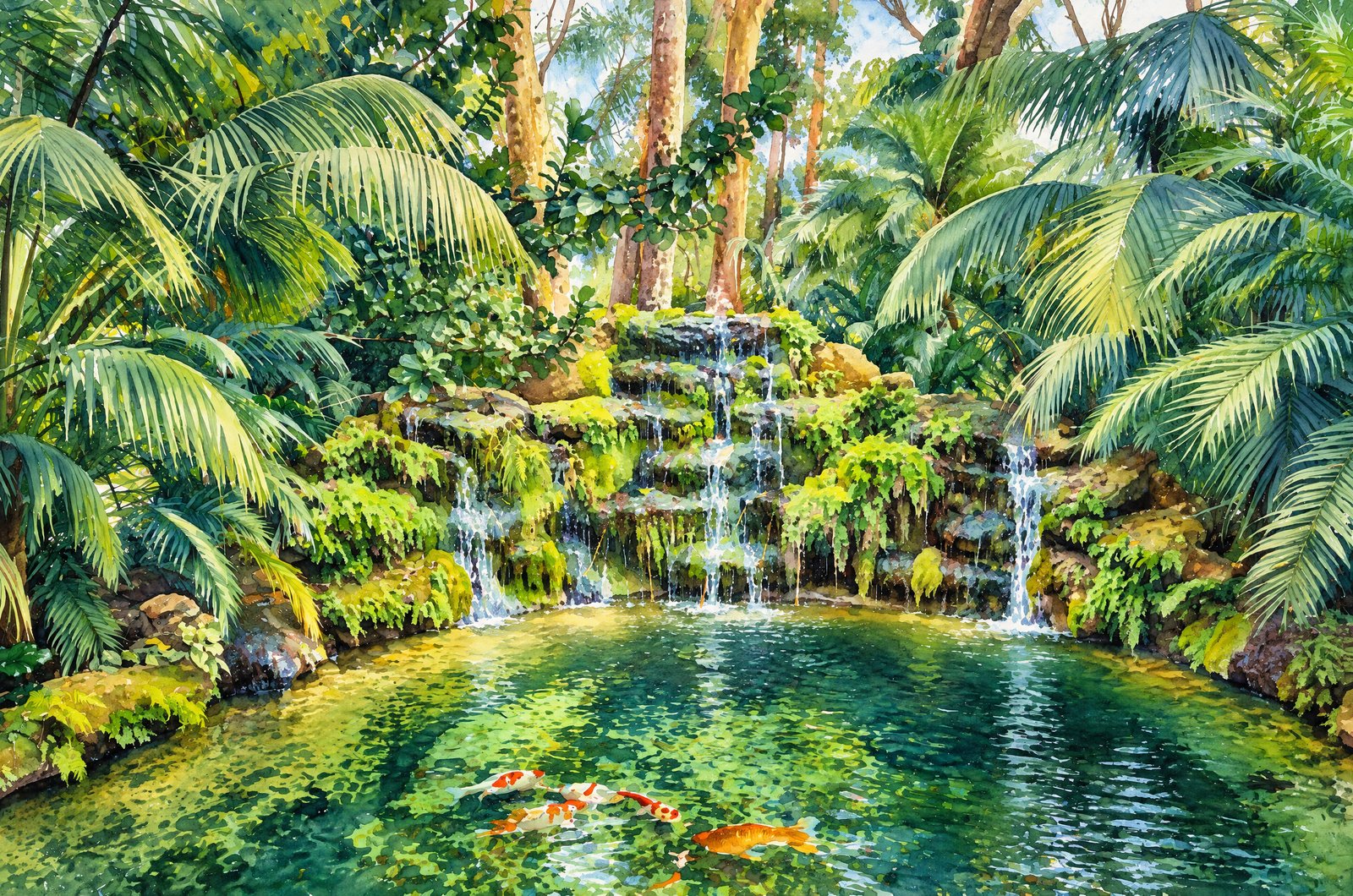 1364 Koi Pond, Watercolor