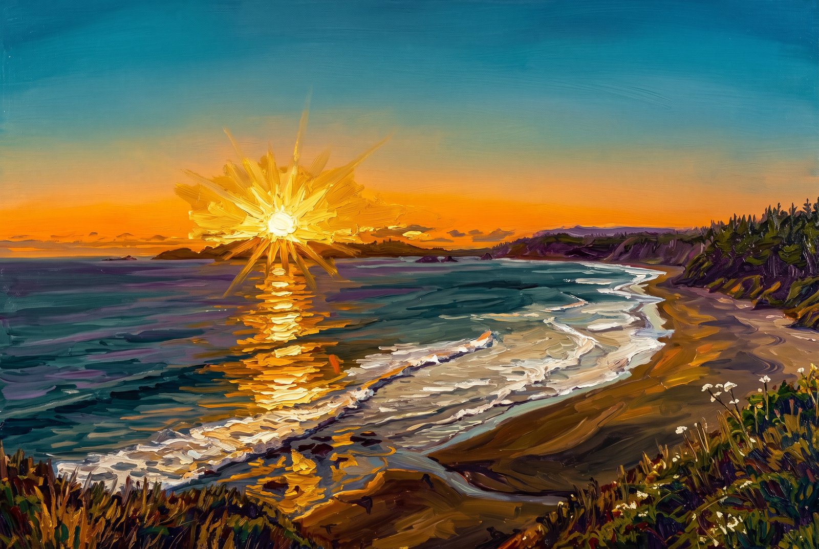 Oregon Coast Sunset, Painterly
