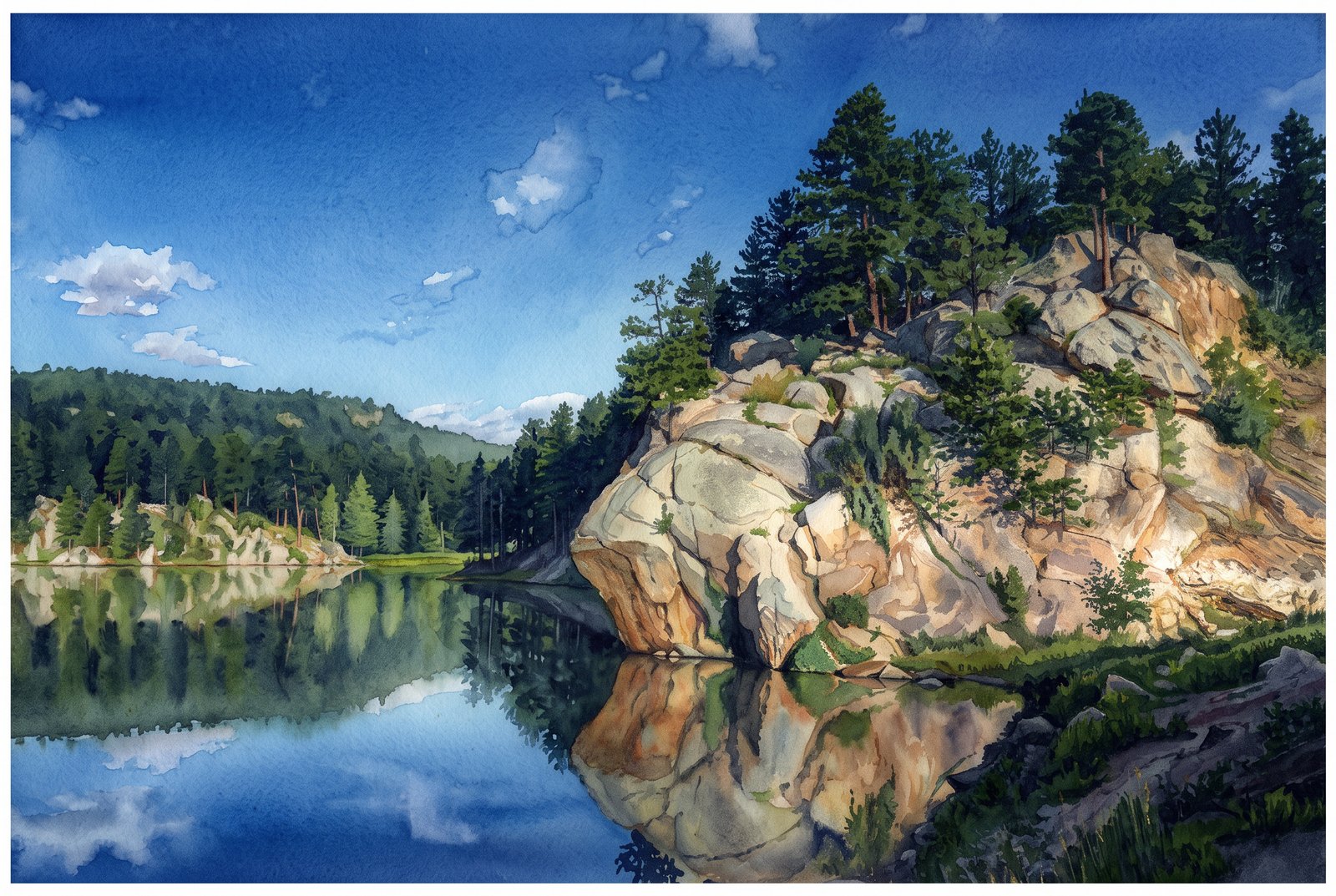 Rocky Water Lake, Watercolor