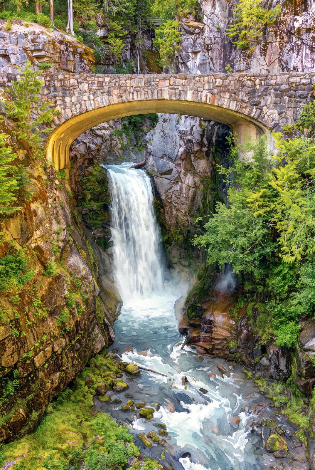 Mt Rainier Washington Falls, Watercolor