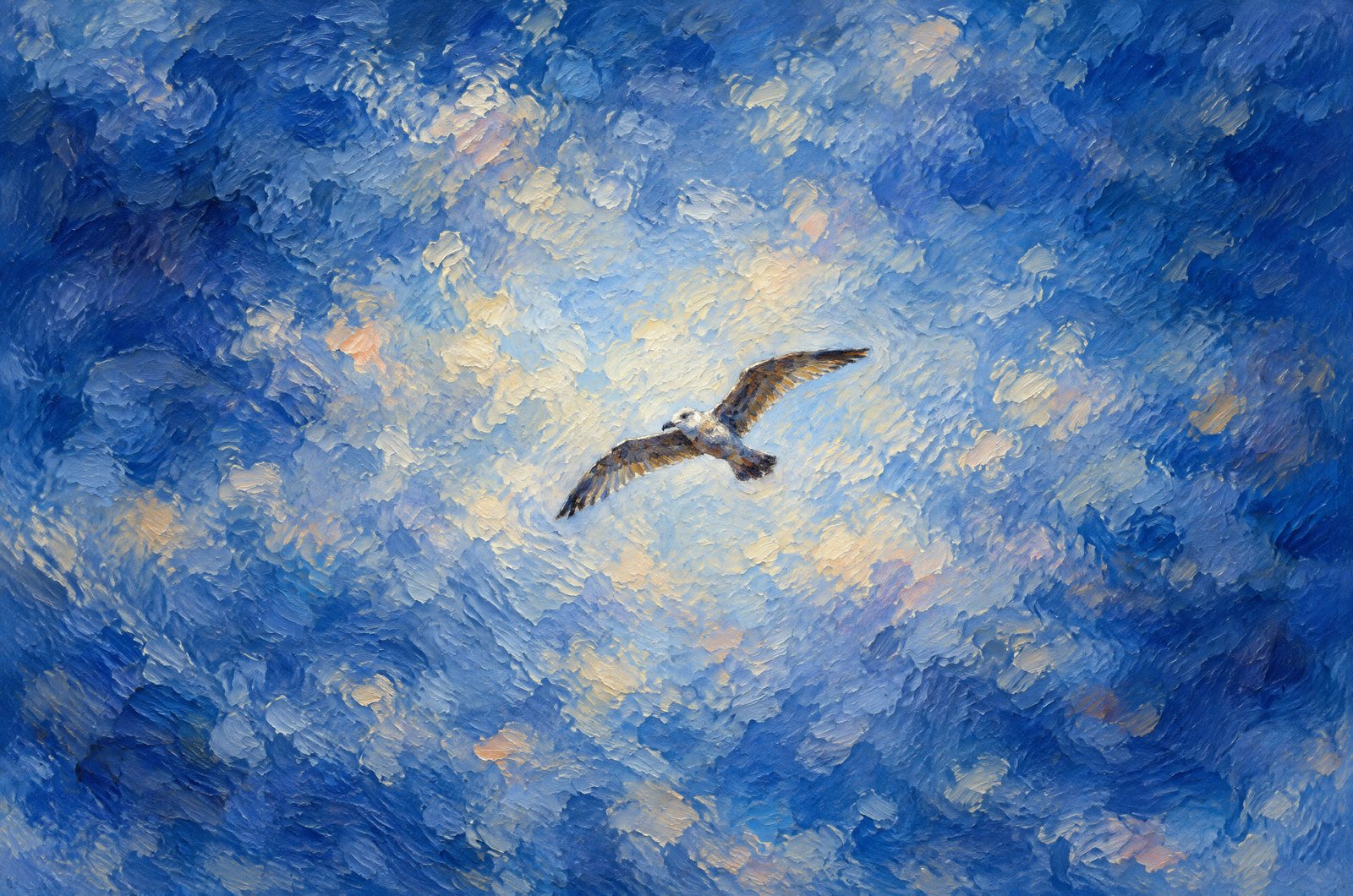 Lone Gull Soaring, Impressionist
