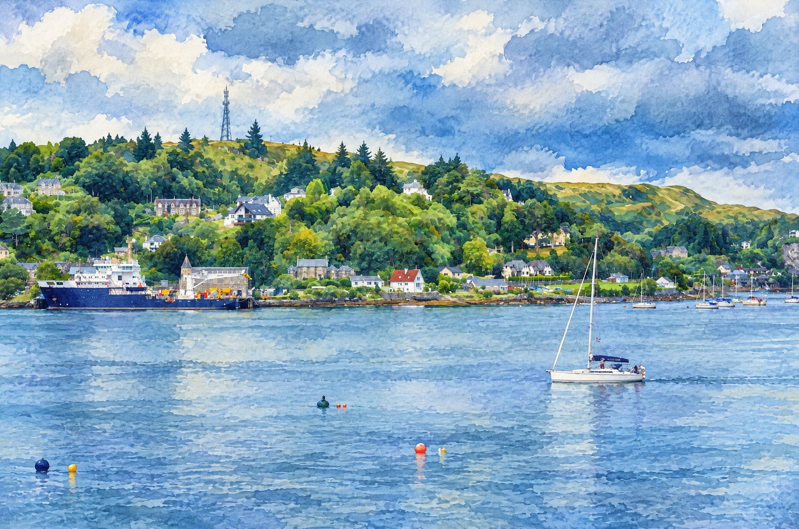 Oban Bay On Scotland's West Coast, Watercolor
