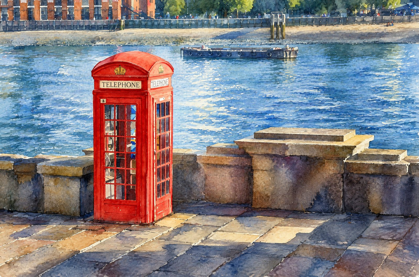 Telephone Booth London, Watercolor