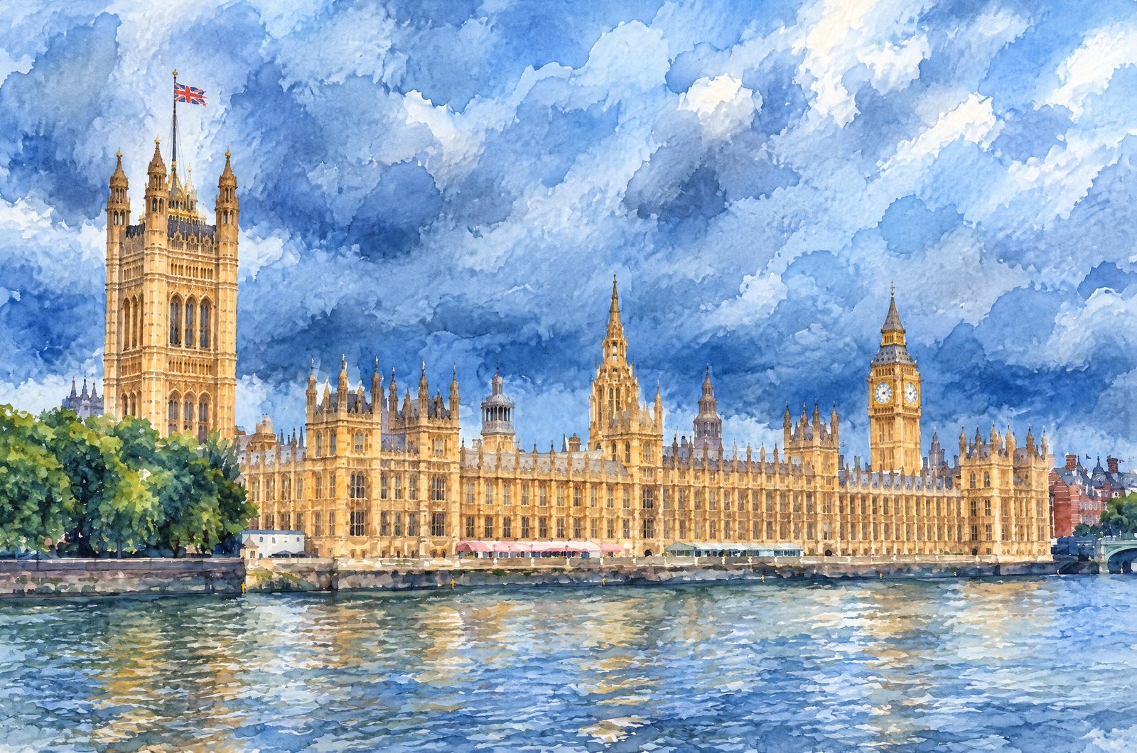 Palace Of Westminster In London, Watercolor
