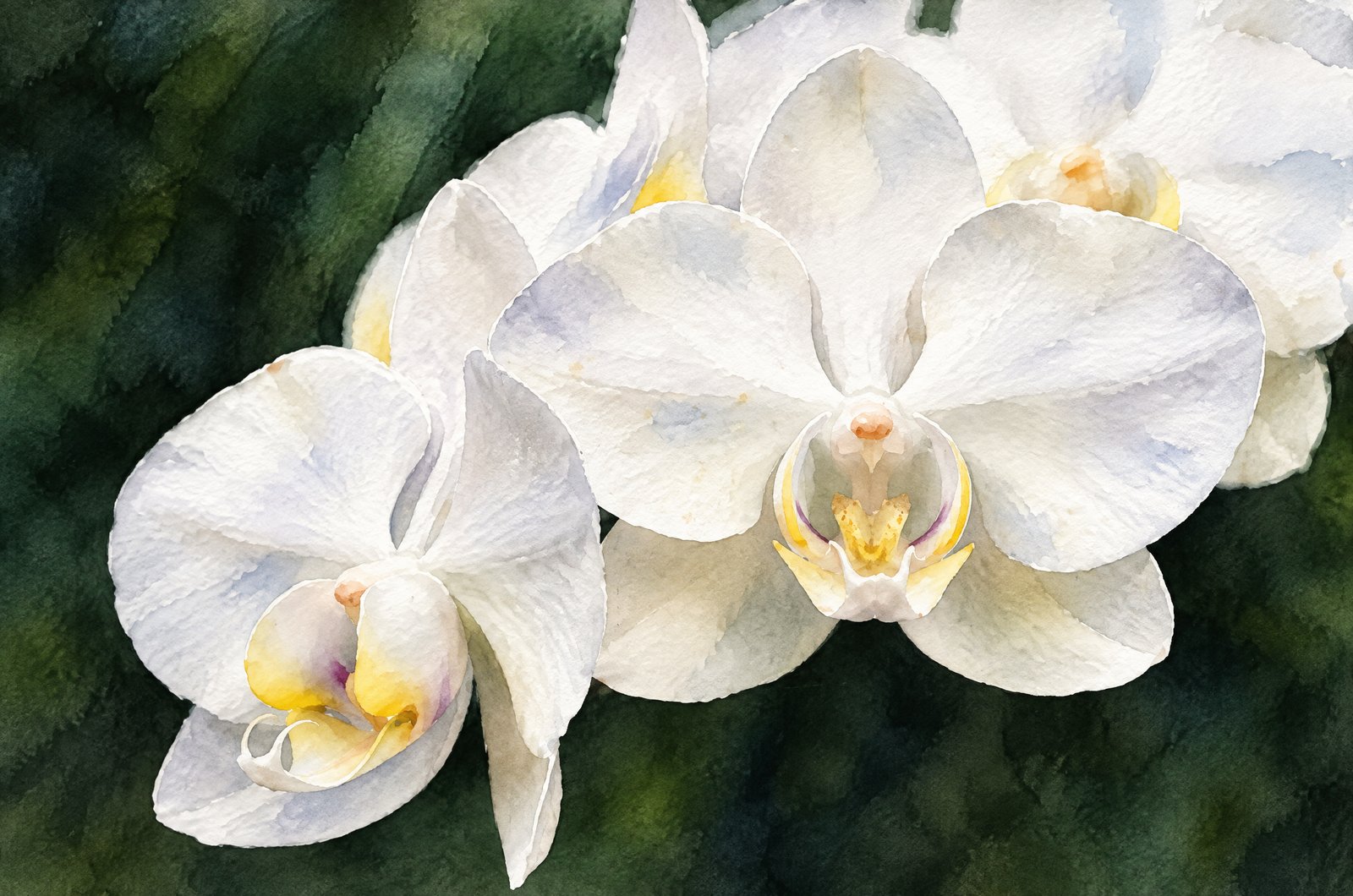 1369 White Moth Orchid, Watercolor
