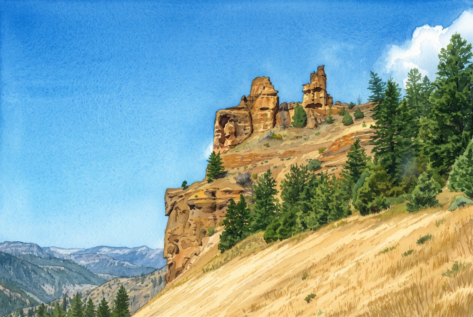 Yellowstone Hillside, Watercolor