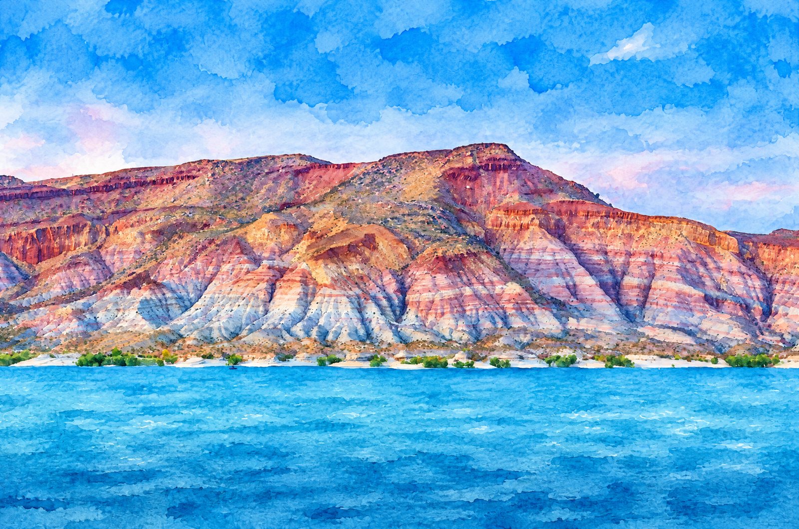 Quail Creek Reservoir Utah, Watercolor