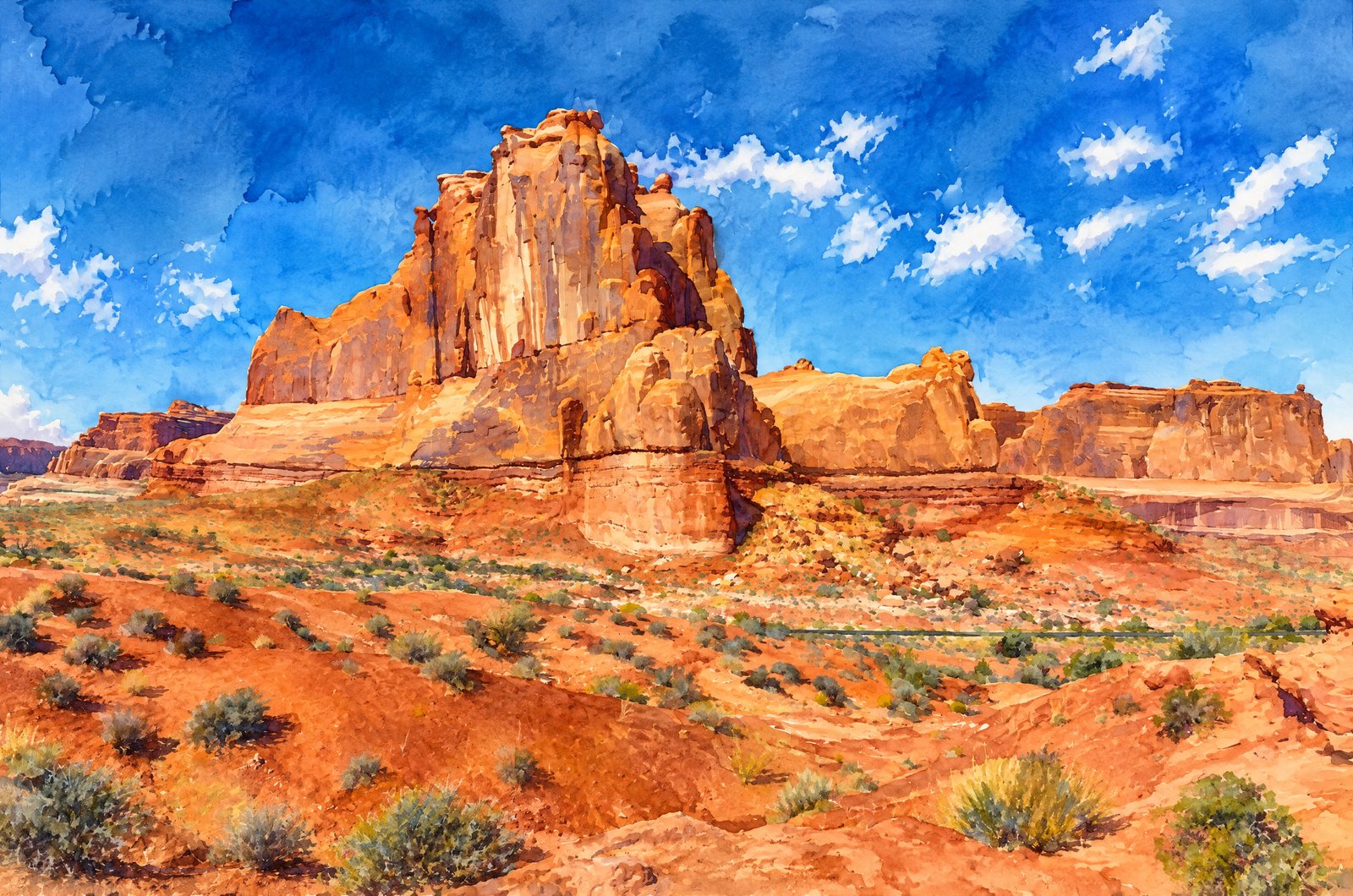 Courthouse Towers Arches National Park, Watercolor