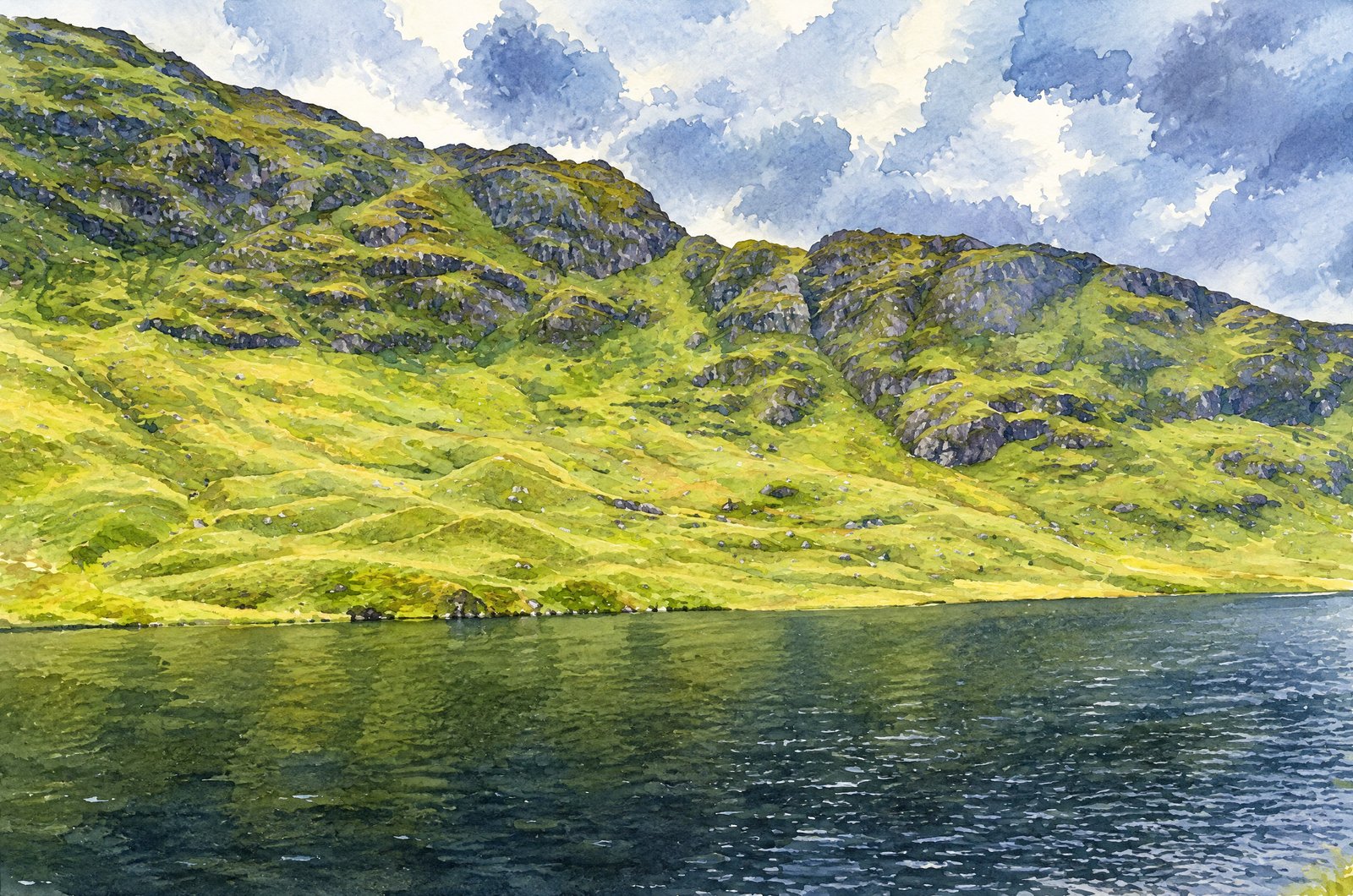 Scotland's Grass Covered Slopes, Watercolor