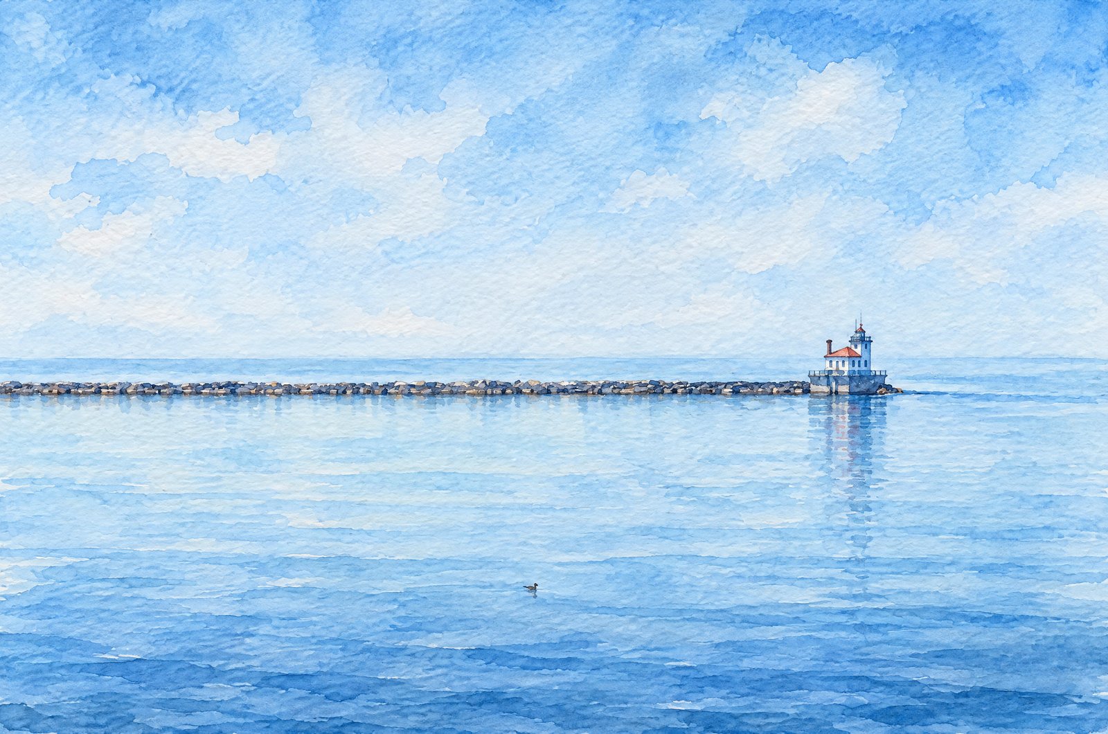 Oswego West Pierhead Lighthouse, Watercolor