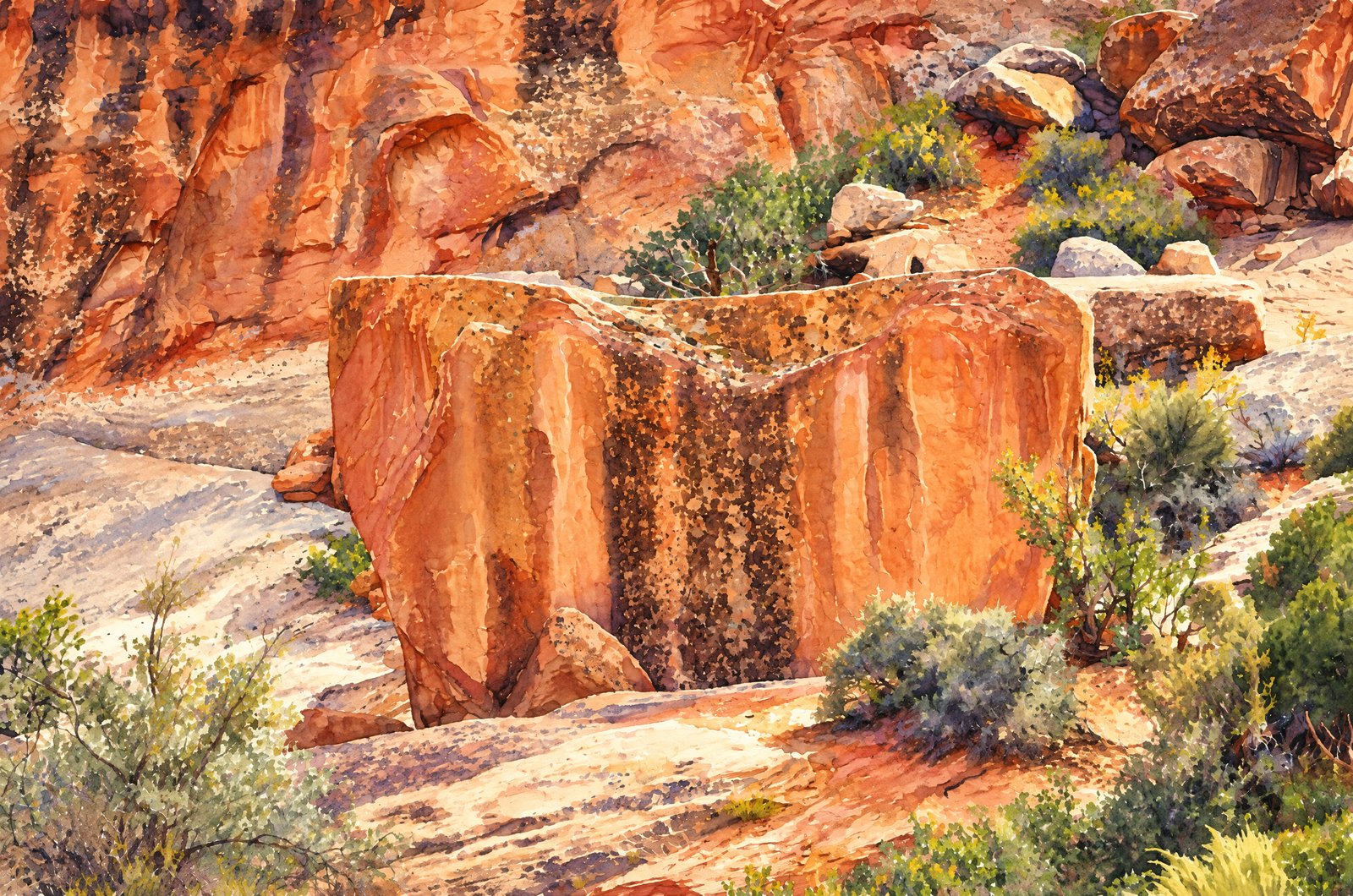 Slickrock Trail In Arches National Park, Watercolor