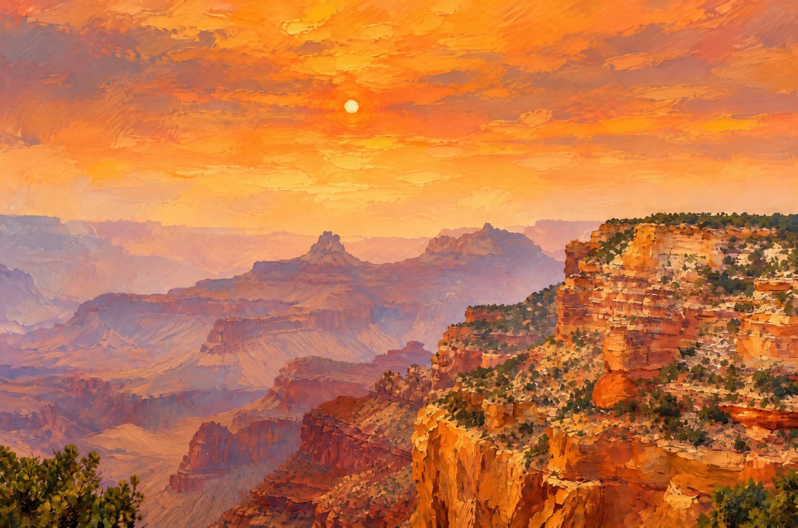 1307 Sunset In The Grand Canyon North Rim, Painterly