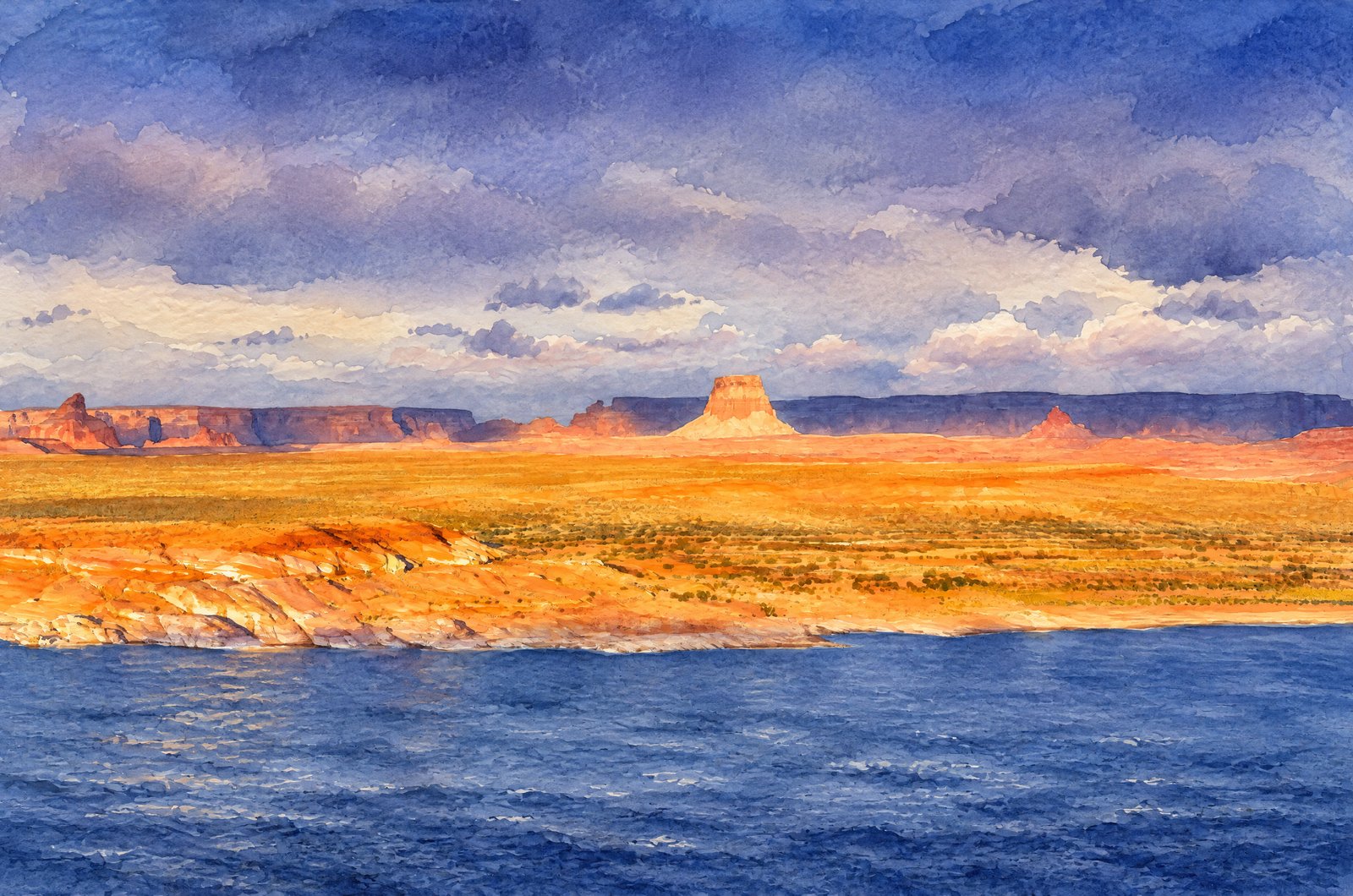 Still Waters Of Lake Powell, Watercolor