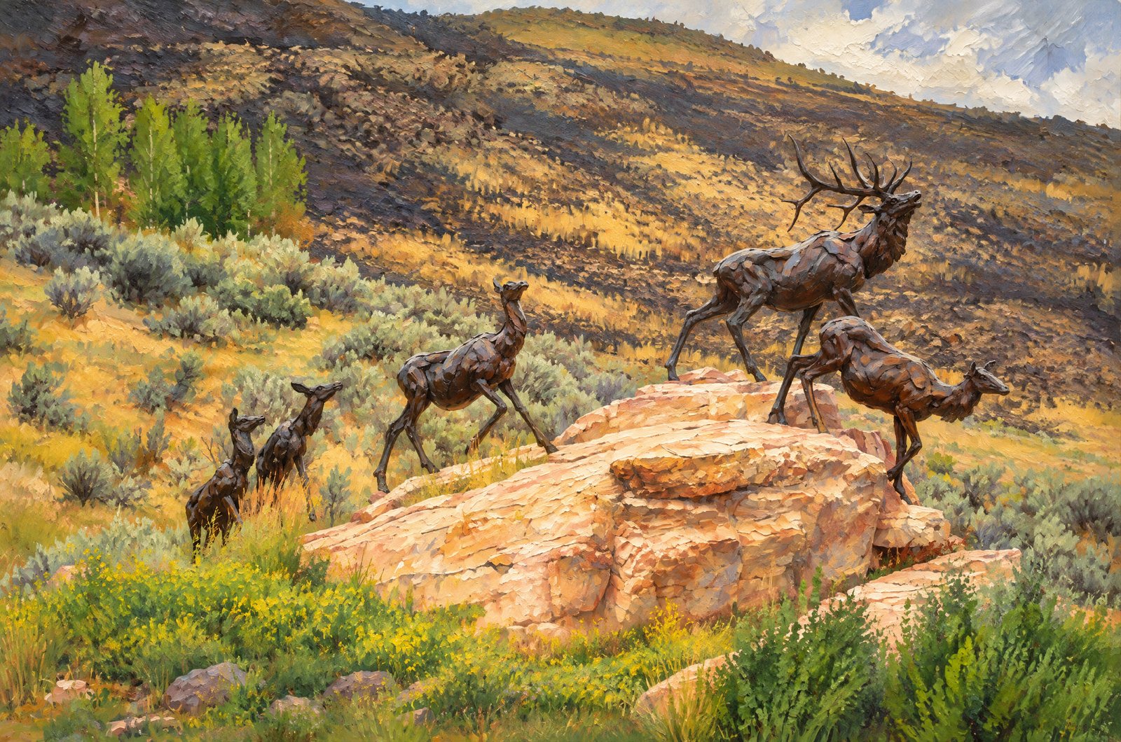 Bart Walter's Bronze Sculpture Wapiti Trail, Painterly
