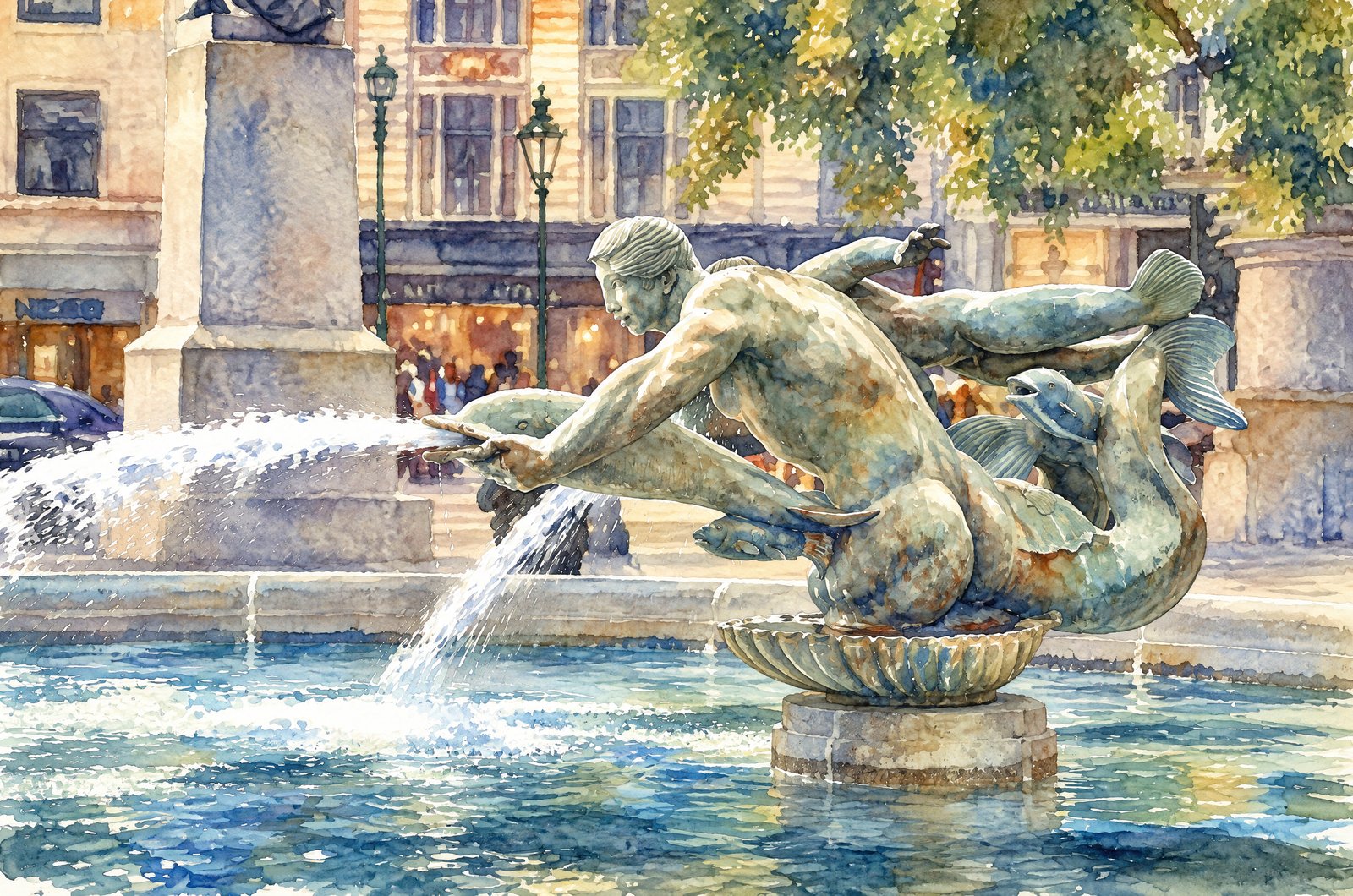 Trafalgar Square London, Watercolor