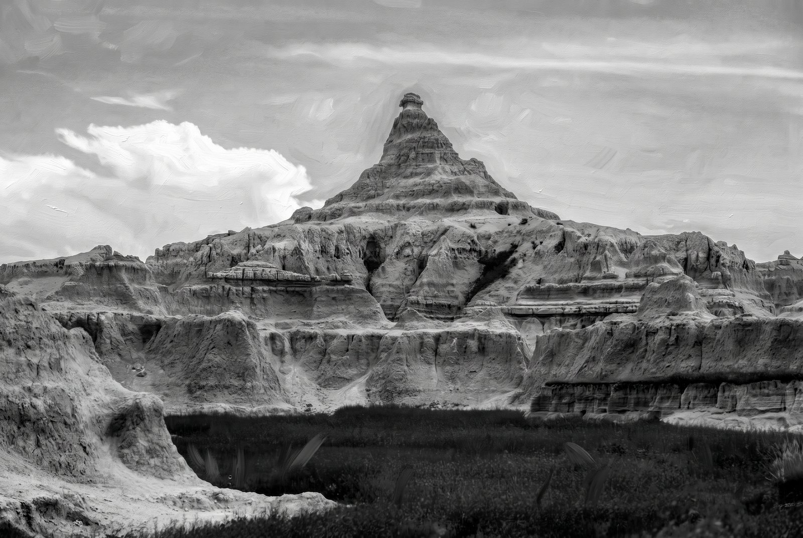 Badlands Peak B&W, Painterly