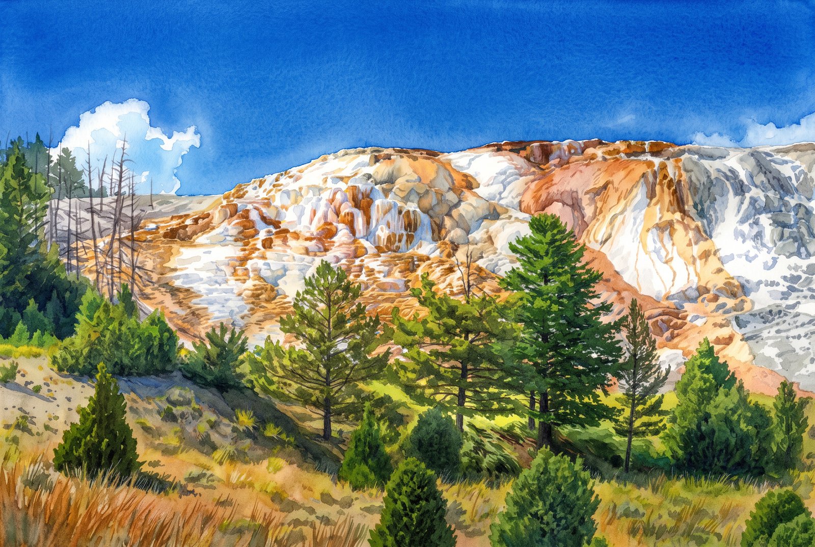 Mammoth Hot Springs, Watercolor