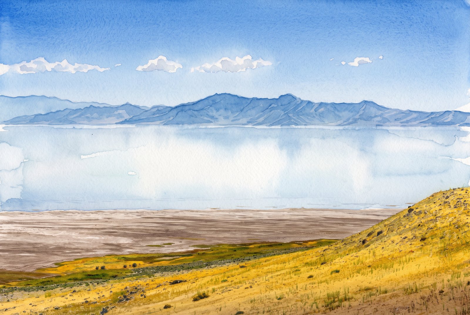 Farmington Bay Utah, Watercolor