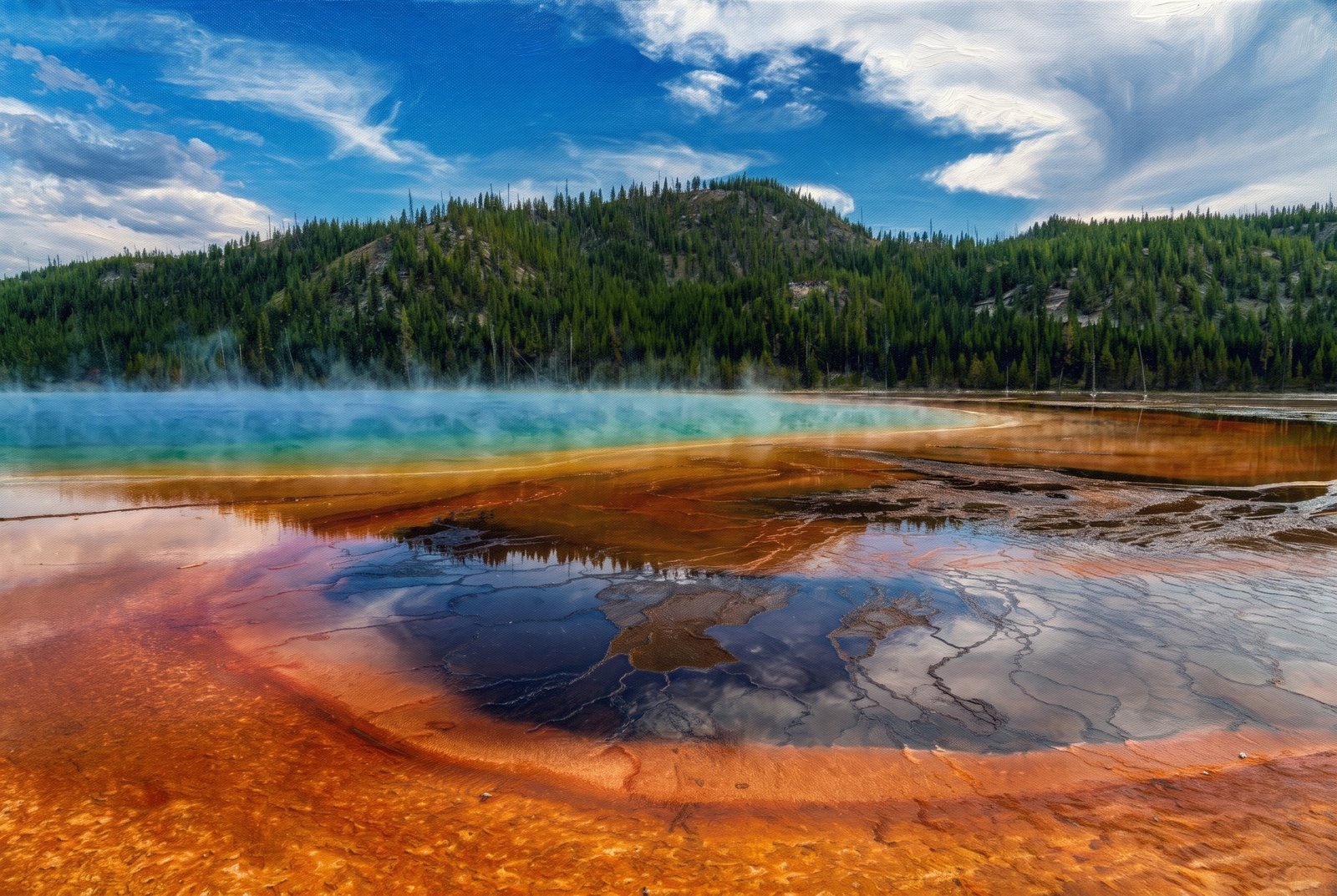 Grand Prismatic Spring, Midway Geyser Basin Of Yellowstone National Park In Wyoming, Painterly