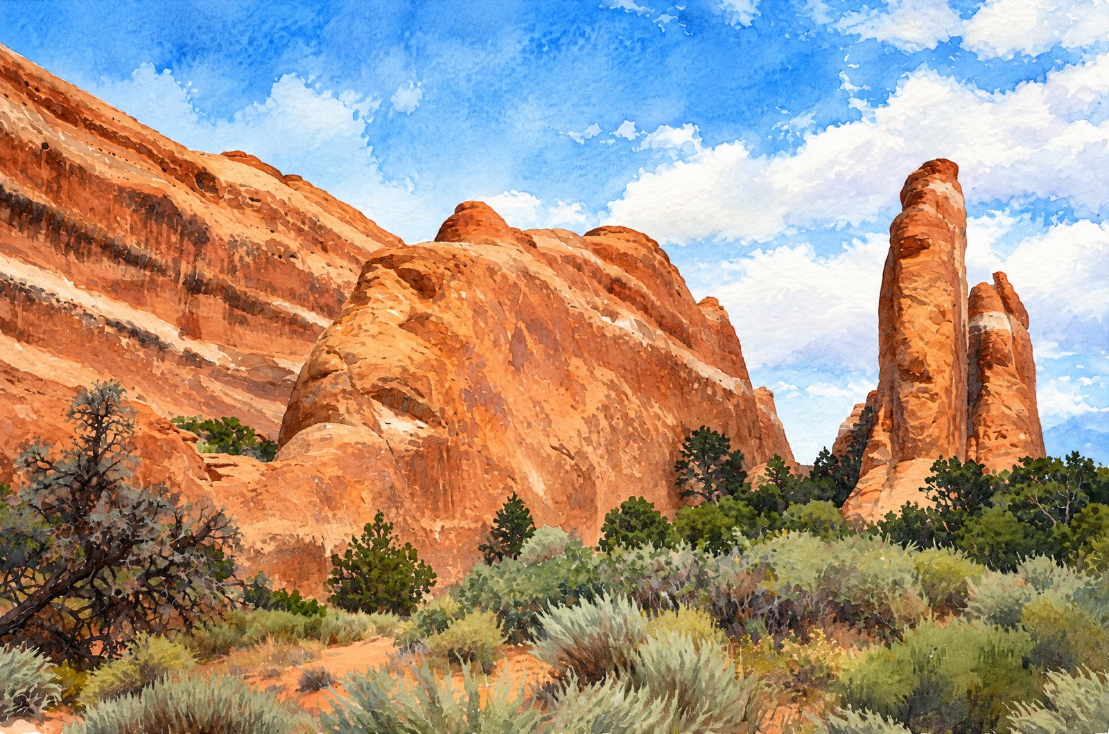 Devils Garden Area Of Arches National Park, Watercolor
