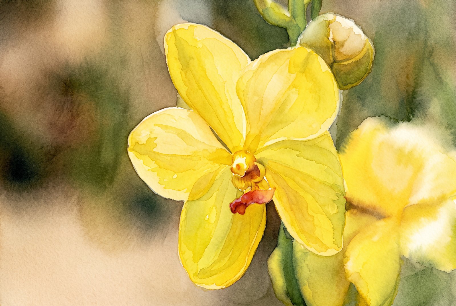 Yellow Orchid, Watercolor