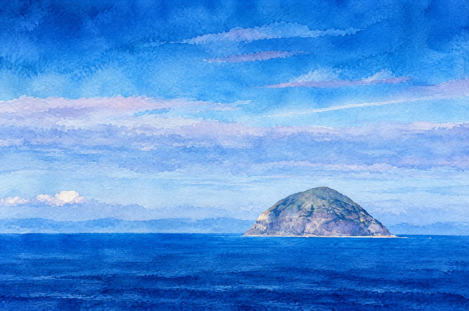 Ailsa Craig Rises From The Firth Of Clyde, Watercolor