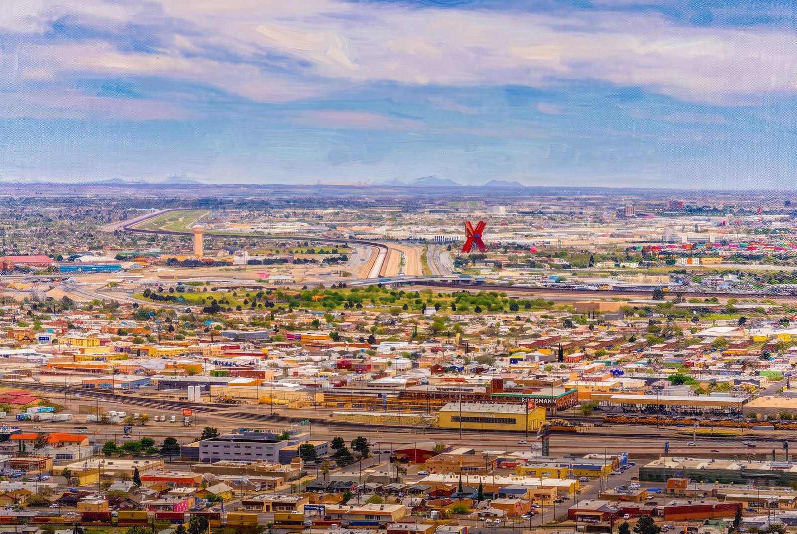 Looking Across Into Mexica From El Paso TX, Impressionist
