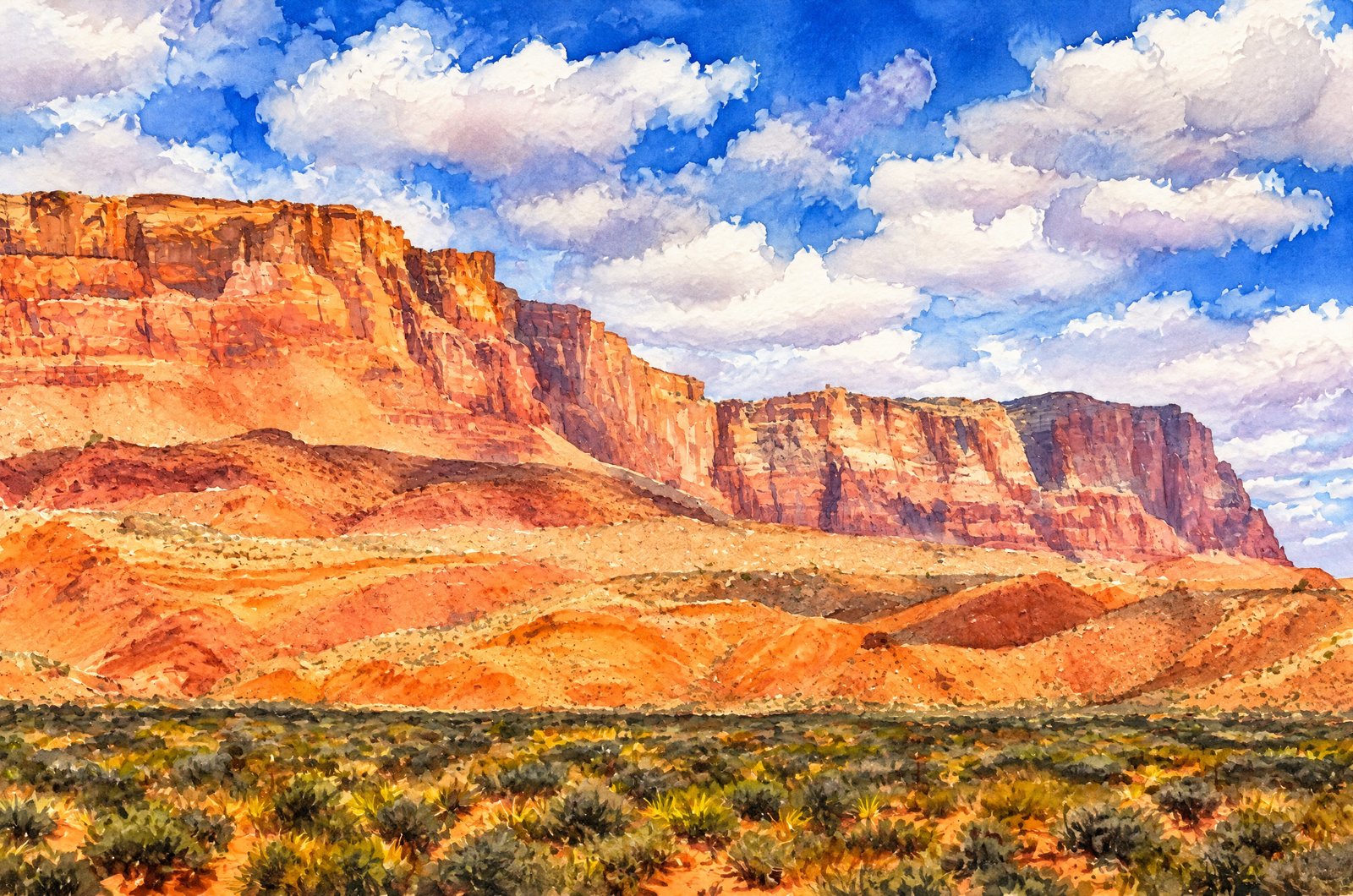 Open Sage Flats Of The Colorado Plateau, Watercolor