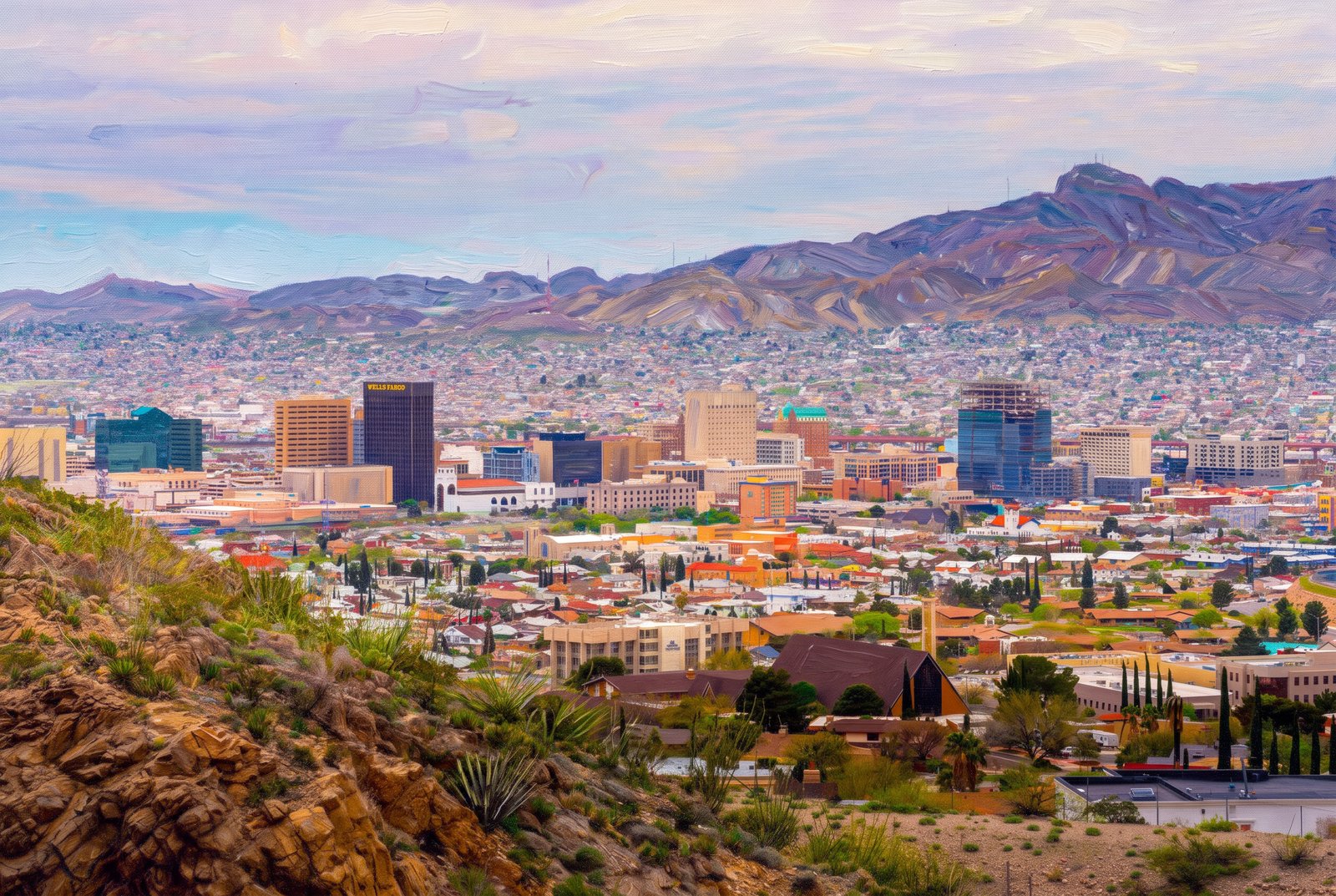 Glance Into Mexica From El Paso, Texas, Impressionist