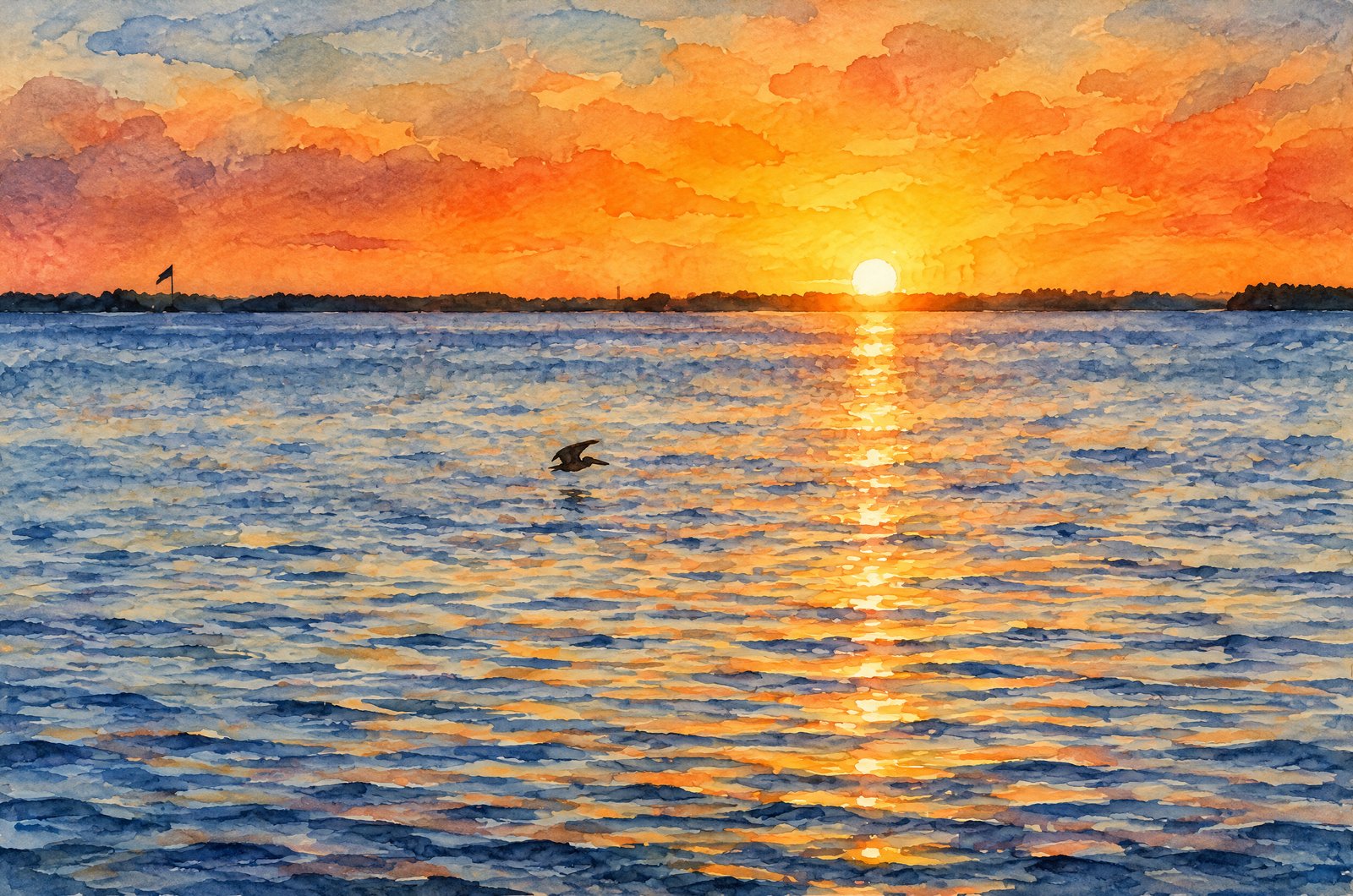 Sunset In Tampa Bay, Watercolor
