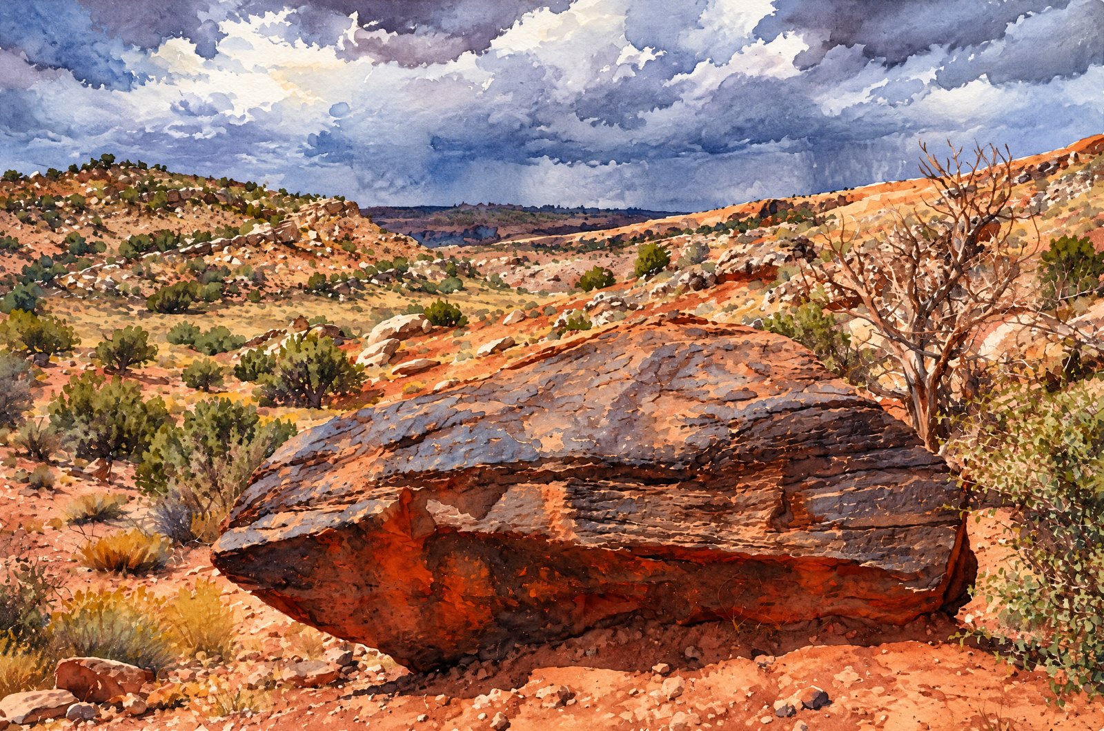 Arches National Park Across High Desert, Watercolor