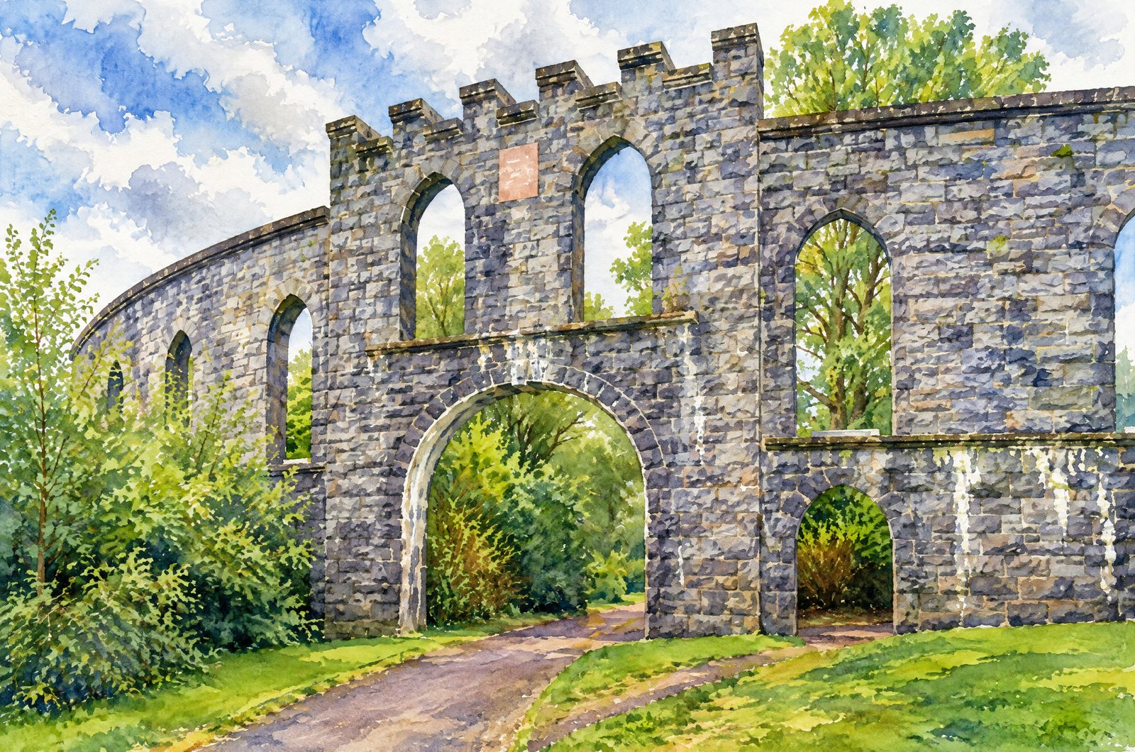 McCaig's Tower, Granite Monument On Battery Hill, Watercolor